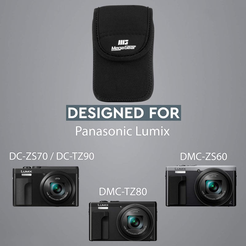 MegaGear Panasonic Lumix DMC-ZS60, DMC-TZ80 Ultra Light Neoprene Camera Case, with Carabiner (Black) - Image 5